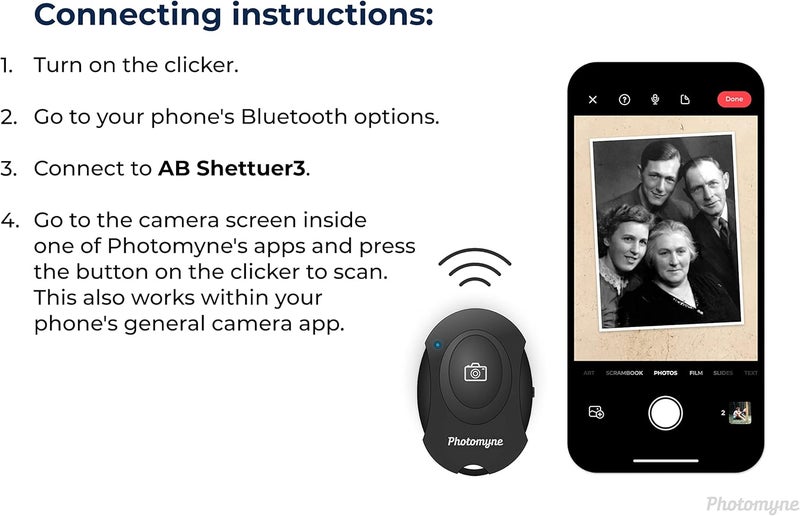PHOTOMYNE Wireless Camera Shutter Clicker | Camera Shutter Remote Control for iPhone & Android Smartphones | Wireless Remote Control Selfie Button - Includes Wrist Strap (1 Pack) - Image 4